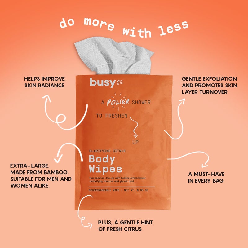 BUSYCO Refresh Body Wipes for Women - Cleansing Large Wash Cloth - Extra Thick & Moist - Armpit Sweat Cloths for Body Odor - No Rinse, No Shower - Fresh Citrus - Arnica Flower, Charcoal & Glycolic Acid - Image 2